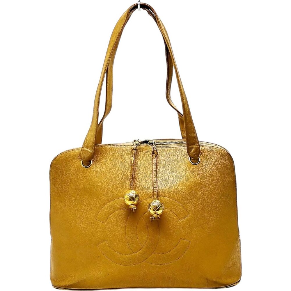 175634AX (S6) Chanel Shoulder Bag Mustard Caviar Skin